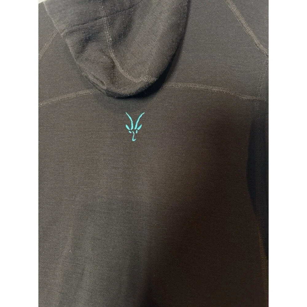 Ibex Women's Full Zip Hoodie Sweater Small Rambouillet Wool Brown Teal